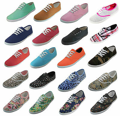 Womens Classic Plimsoll Sneaker Lace Up Fashion Canvas Shoes, Colors, Sizes 5-11