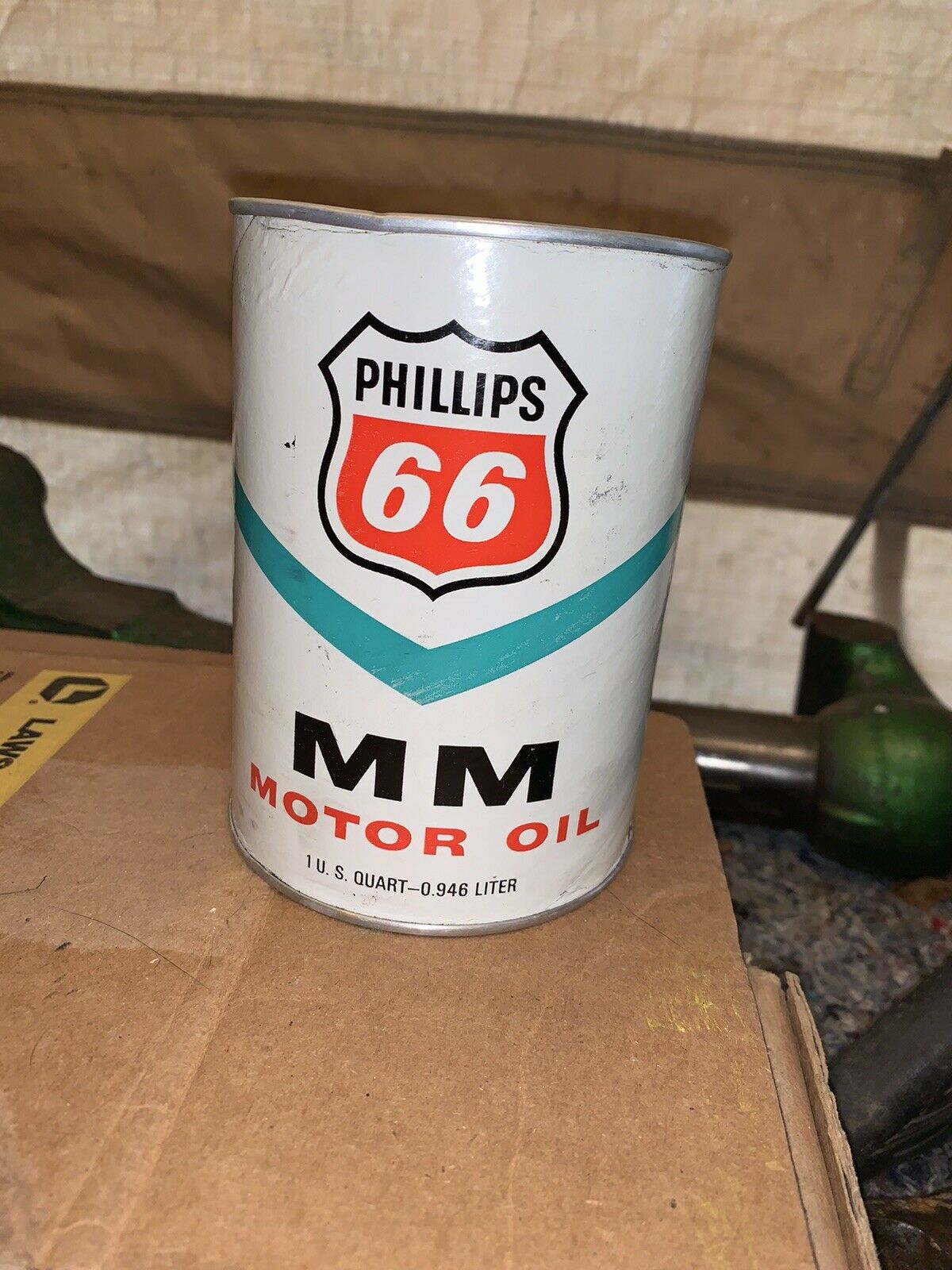 Vintage Phillips 66 Mm Motor Oil 1 Quart Metal Can Gas Station Sign