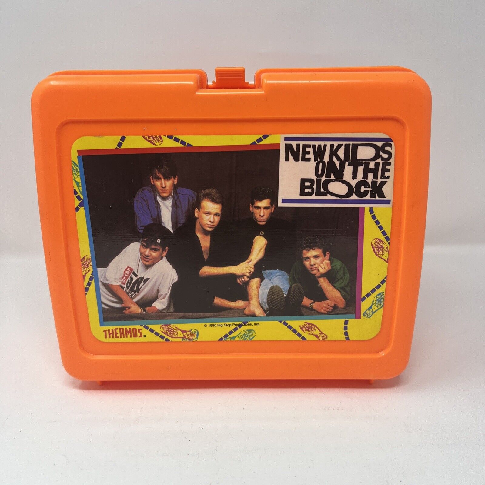 Vintage 1990 Thermos New Kids On The Block  Orange Plastic Lunch Box