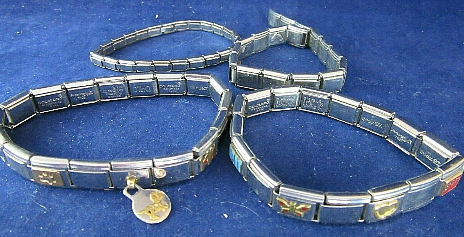 Set Of 4 Stainless Steel Italian Charm Bracelets With 23 Charms