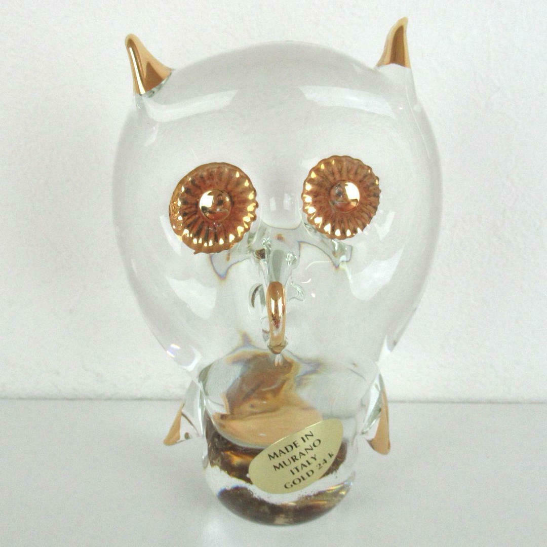 656 Murano Glass Owl 24K Figurehead Italy