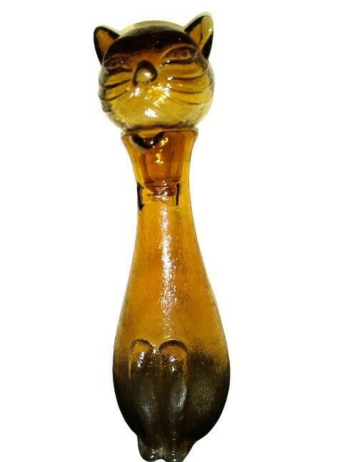 Rare￼ Italian Amber glass cat decanter from Empoli, 1960’s Antique / Mid Century