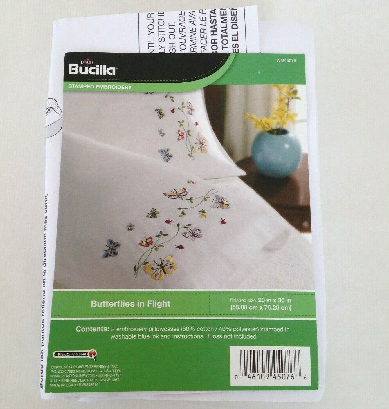 Bucilla Butterflies In Flight  Two Stamped For Embroidery Pillowcases 45076
