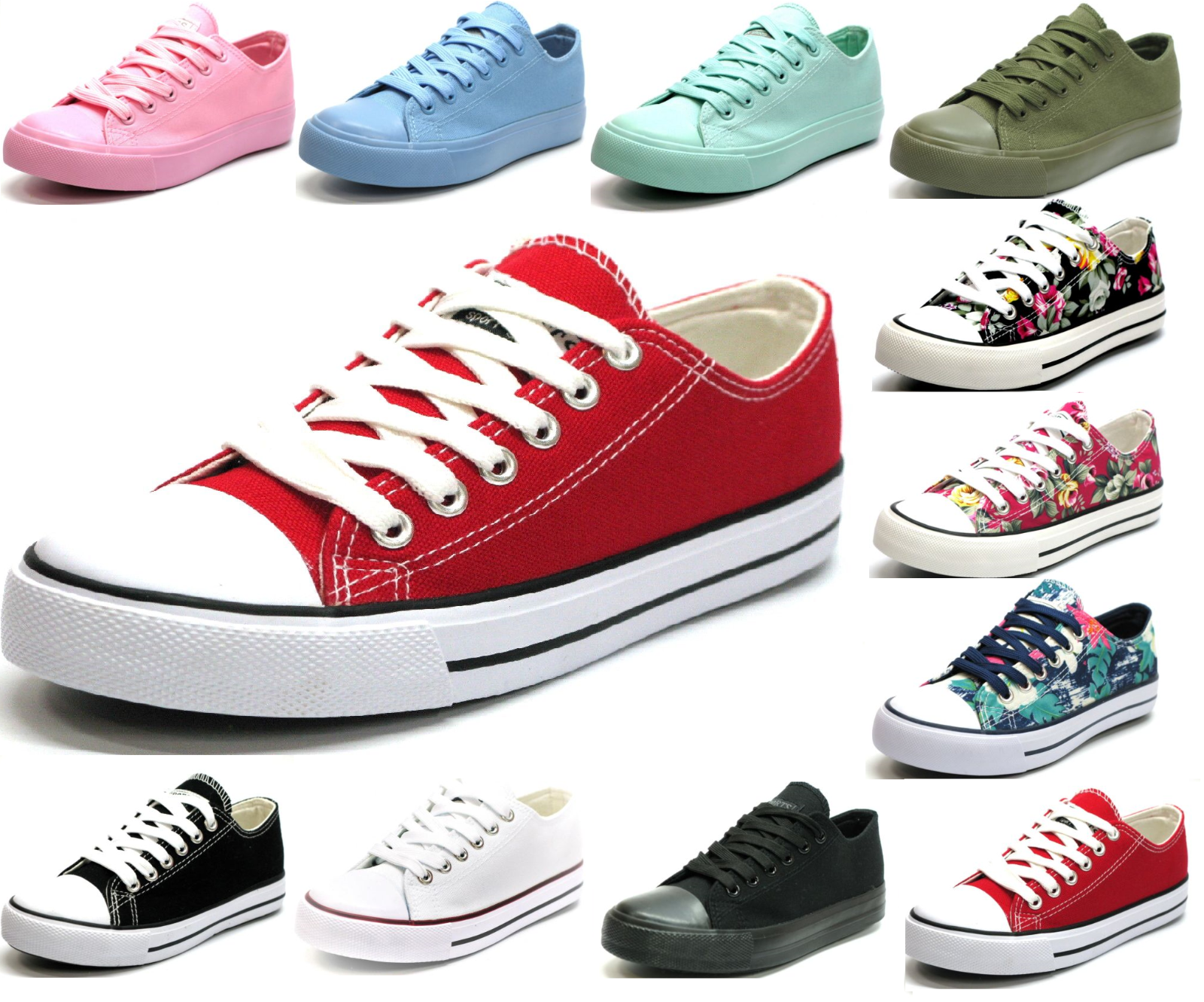 New Womens Girls Classic Lace Up Canvas Shoes Casual Comfort Sneakers 11 Colors