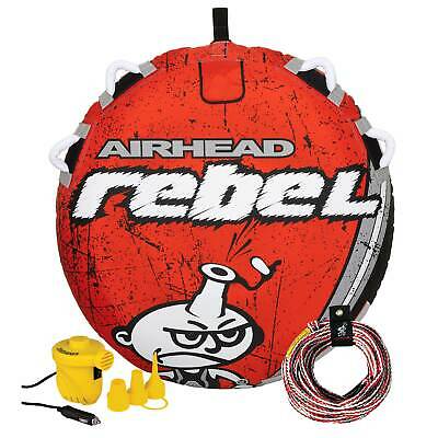 Airhead Rebel 54" 1 Person Durable Red Towable Tube Kit With Rope And 12v Pump