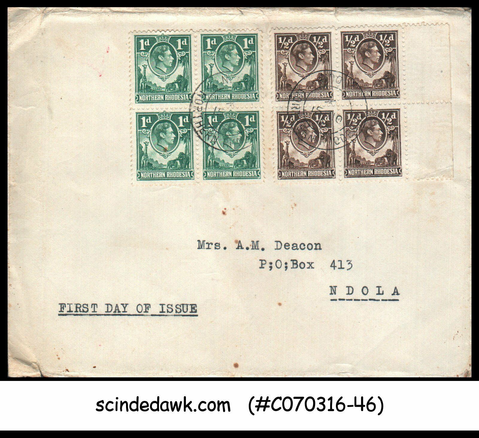 Northern Rhodesia - 1938 Kgvi Sg#26 & 28 - 8v - Fdc