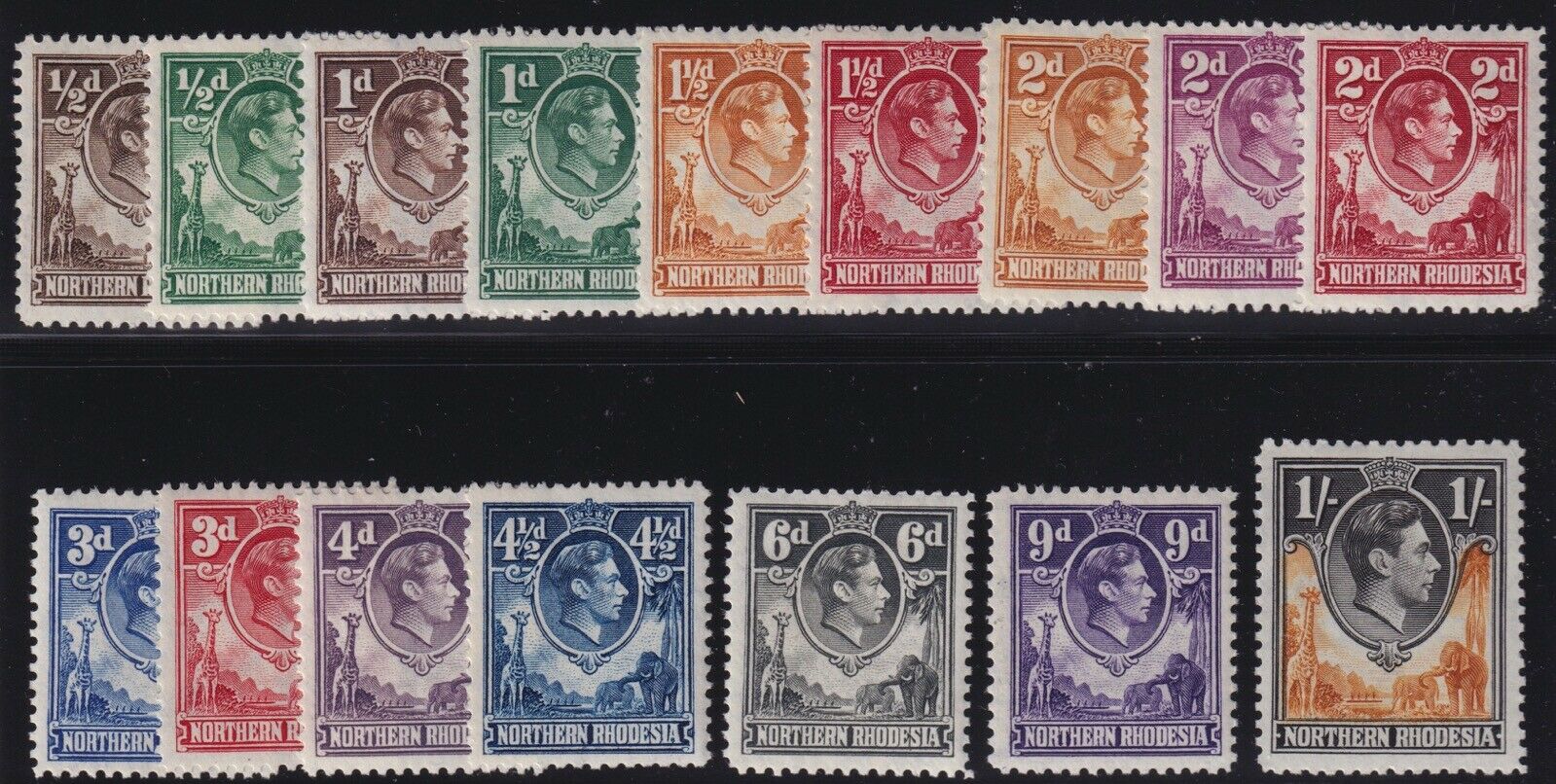 Northern Rhodesia Sc #25-40 (1935-52) King George Vi To The 1/- Mint Vf H
