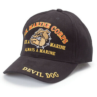 U.s. Marine Corps Devil Dog Black Hat Usmc Cap
