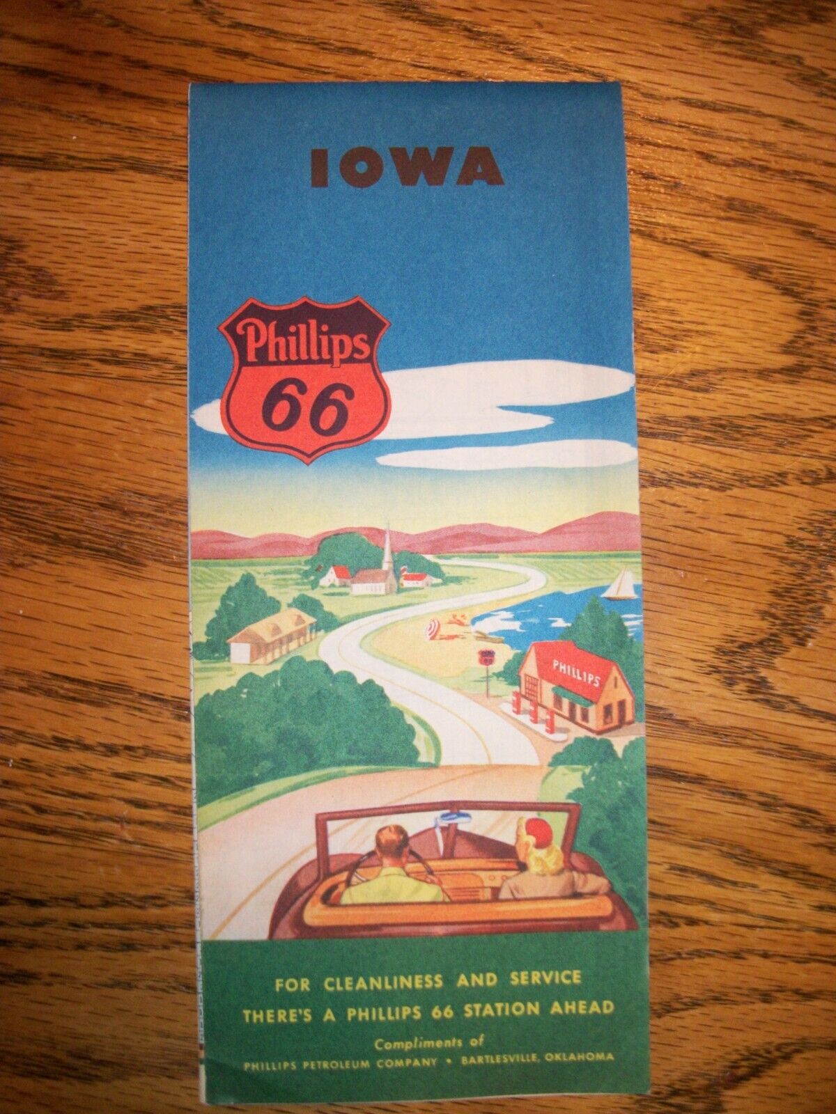 Vintage 1940s Phillips 66 Gas Station Petroleum Iowa Road Map Hawkeye State