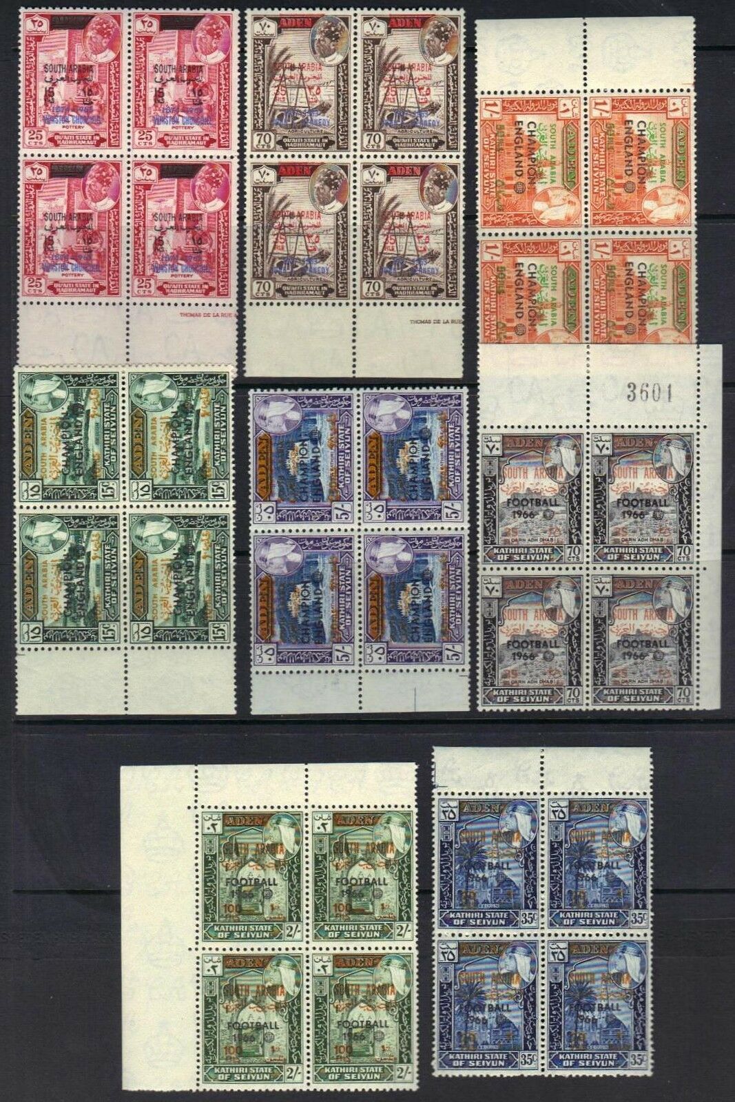 ADEN SOUTH ARABIA 1966 Sc 55 62 64 67 IN BLOCKS OF 4 NEVER HINGED SUPERB