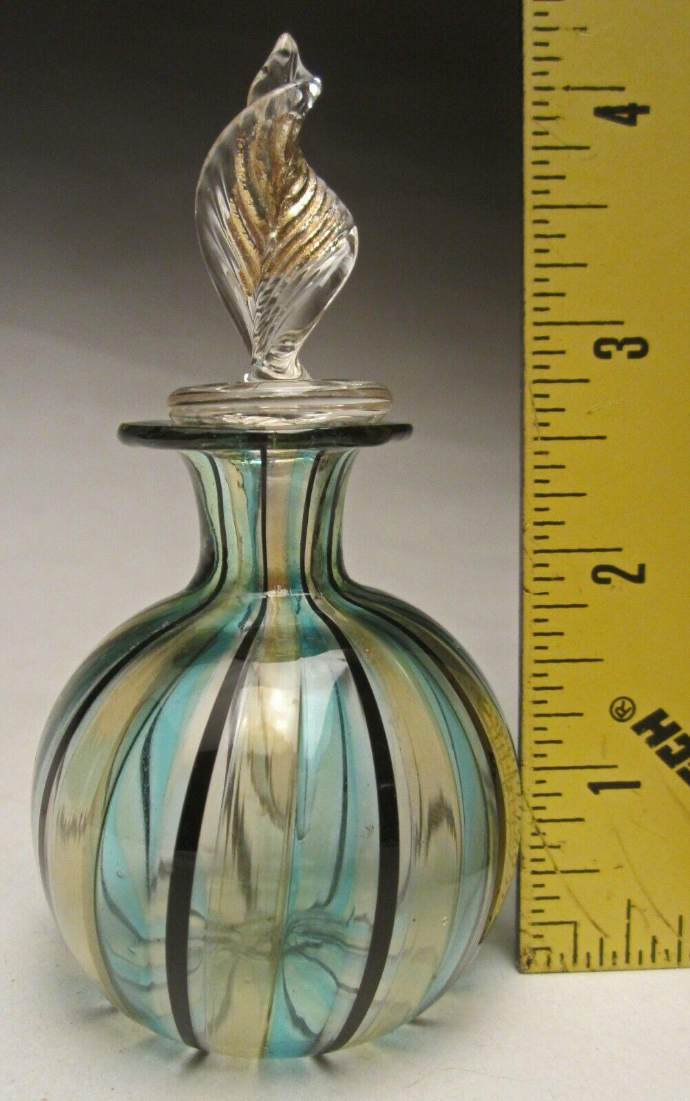 Murano Art Glass Blown Mid Century Modern Cain Stripped Bottle Twisted Stopper