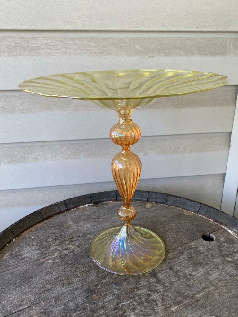 Beautiful Parise Vetro Parisevetro Blown Art Glass Footed Dish Made Italy