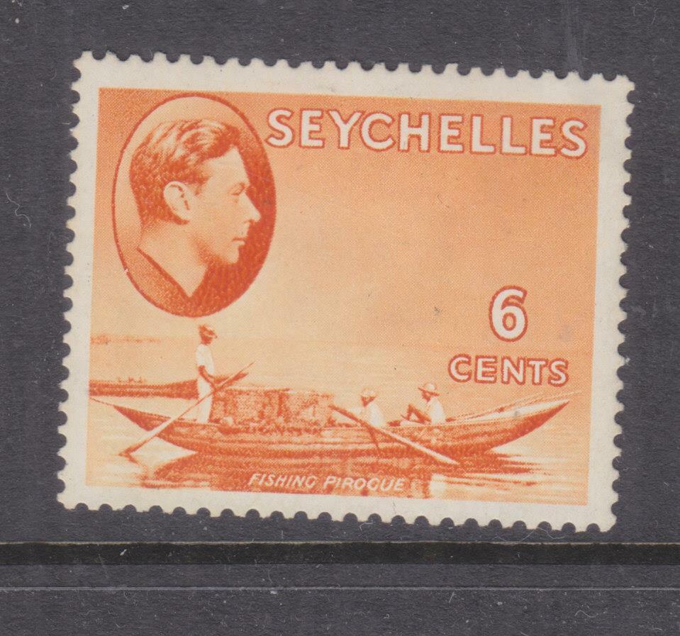SEYCHELLES, 1938 KGVI 6c. Orange, heavy hinged.