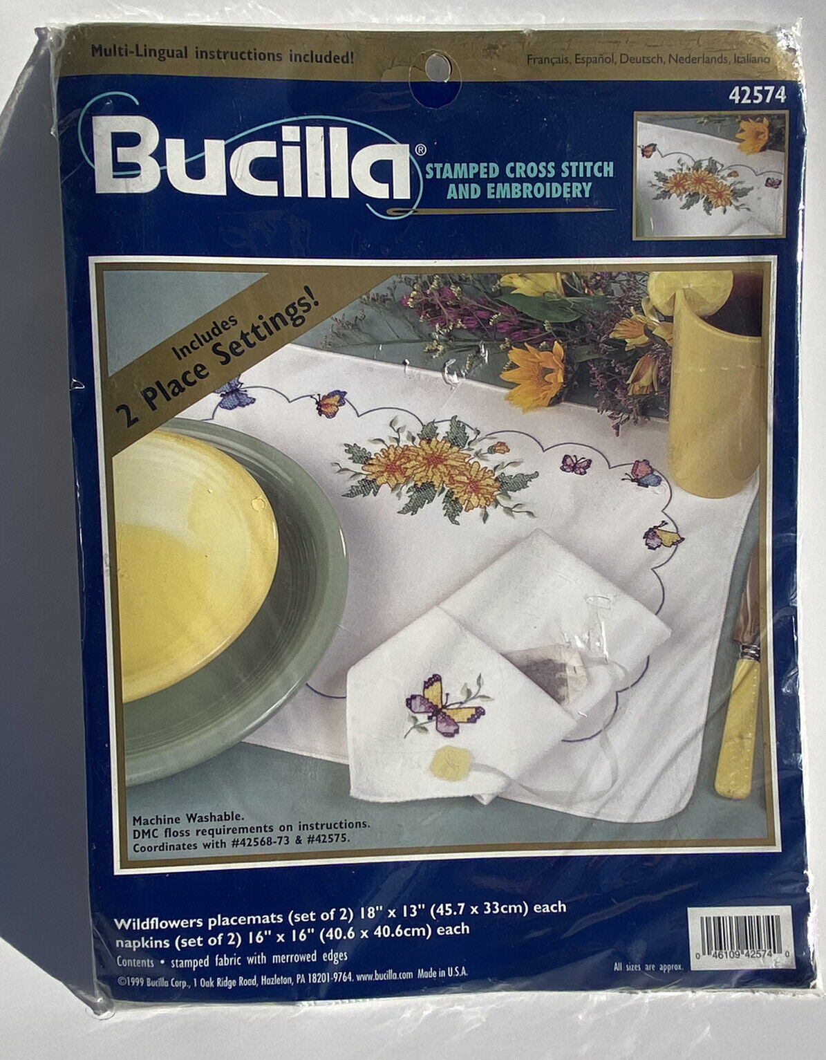 Bucilla Stamped Cross Stitch & Embroidery Wildflowers Placemats & Napkins 42574