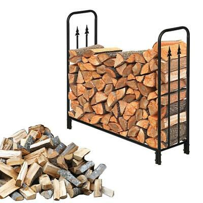 Firewood Log Storage Rack Bracket Fireplace Wood Storage Holder (4 ft Black)