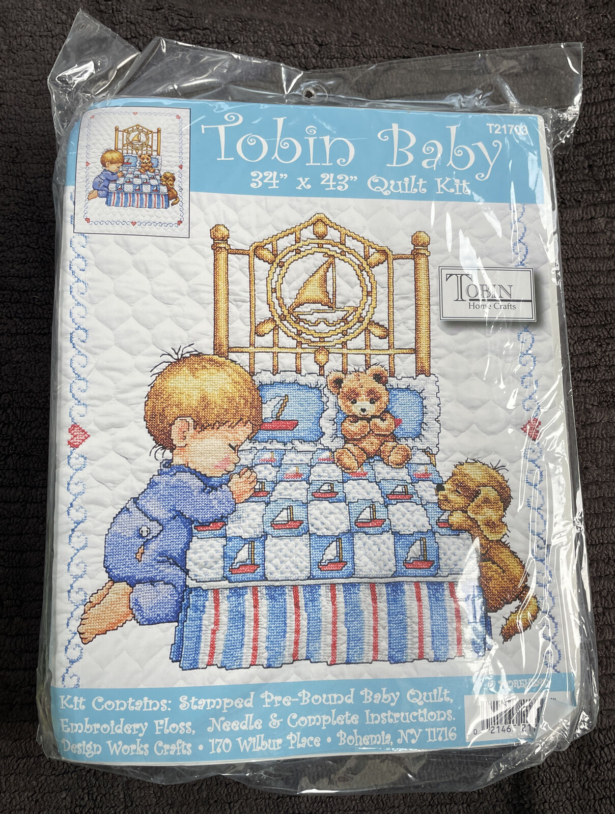 Tobin Baby Bedtime Prayer Boy Stamped Cross Stitch Baby Quilt Kit  34" X 43"